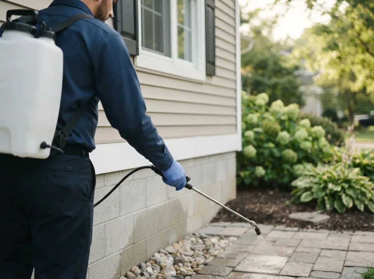 Pest control technician inspecting a home in Lake Placid, NY